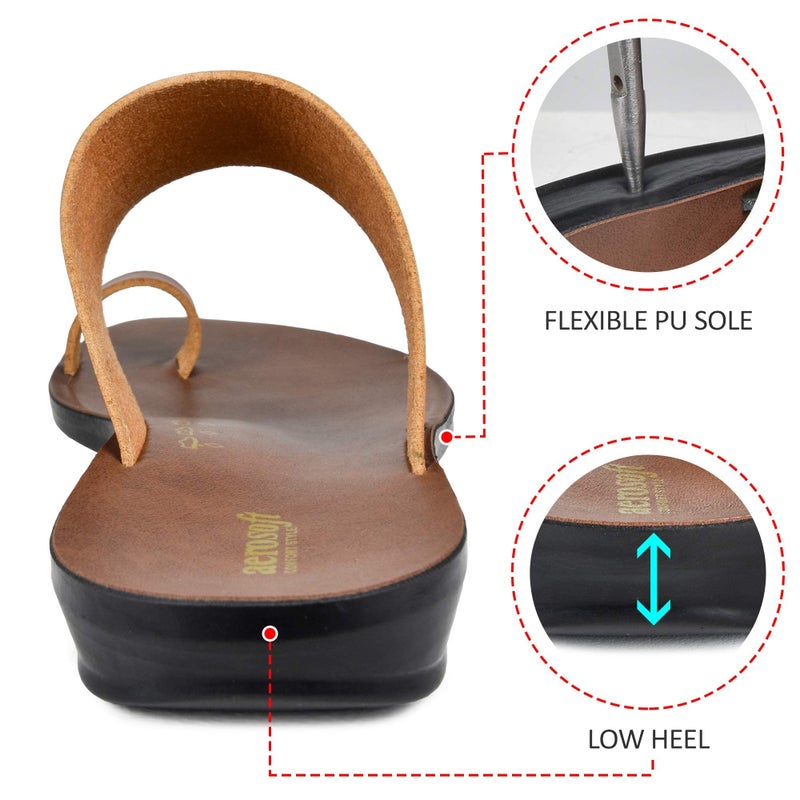 aerosoft صنادل مسطحة مريحة للسير في الصيف للنساء (US 09، بني ناعم من فيويل) - Image 4